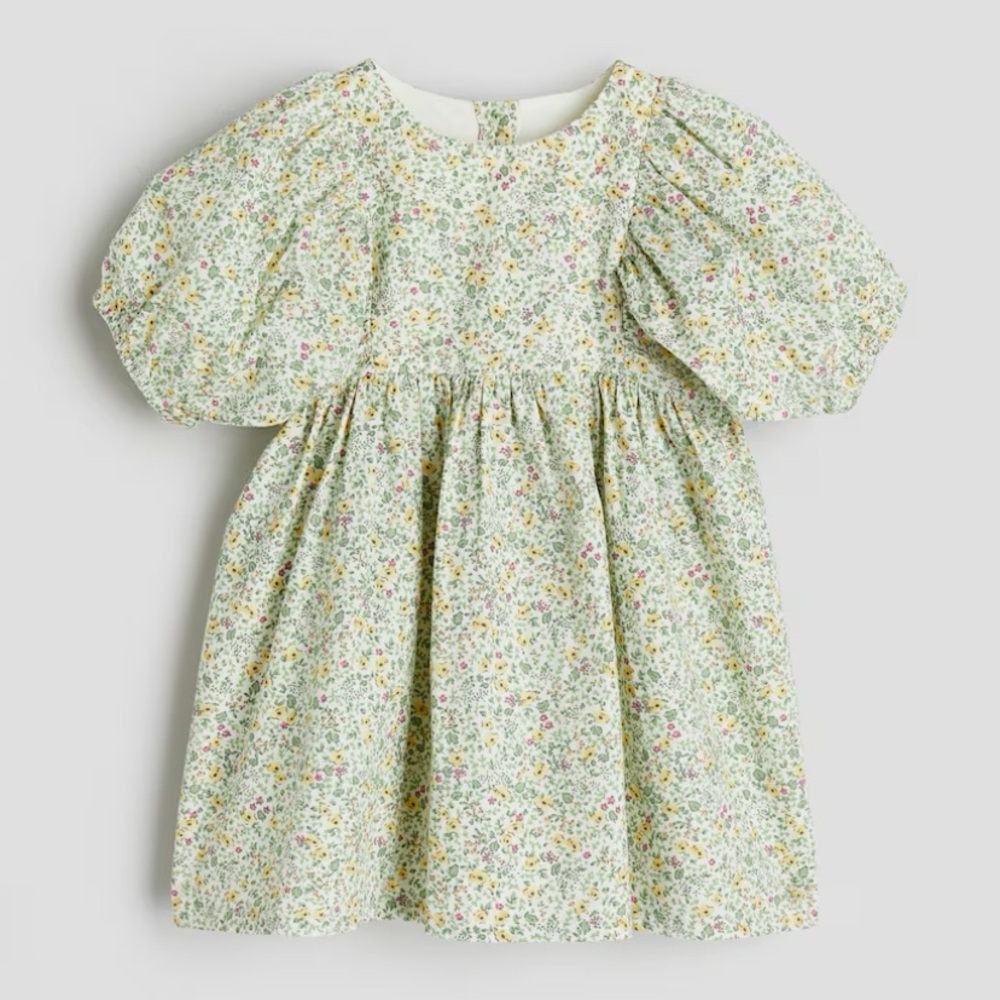 Puff-Sleeves Floral Patterned Dress